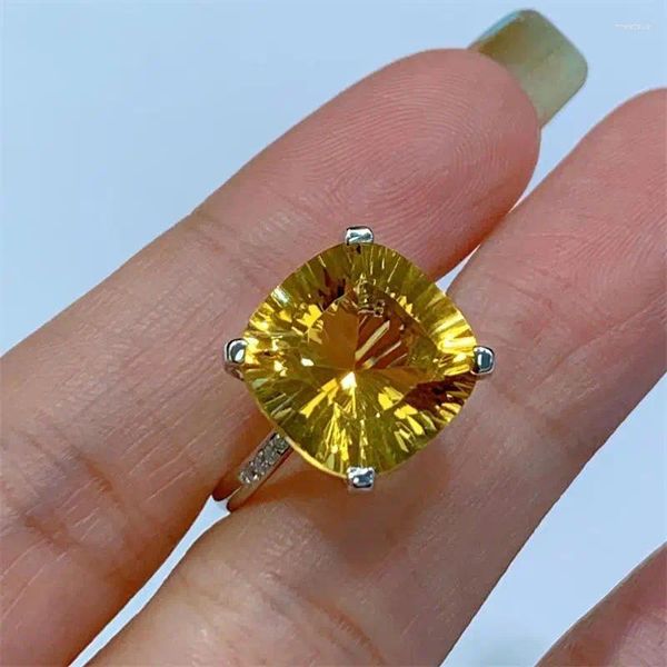 Anelli a grappolo EST Design Ring Gioielli per donna con gemma citrina naturale 13 13mm Regali di appuntamenti