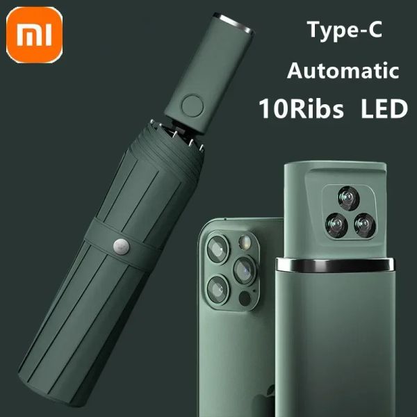 Controllo xiaomi zuodu ombrello di piegatura automatica con light smart a LED elettrico a pioggia grande ombrello parasole portatile per esterno