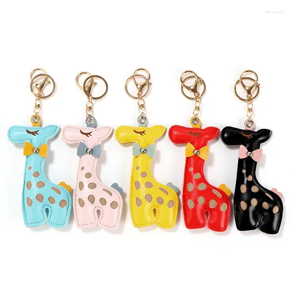 Chaveiros adoráveis girafa pu PU Chain Chain Ring Anel para mulheres Lucky Animal Bow Kichain Bag Charm Carying Tinket Jóias