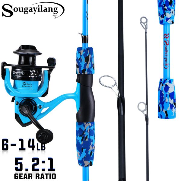 Accessoires Sougayilang Spinning Fishing Rod und Reel Combo 1,7 m Carbonfaserstange und 2000 Serie Spinnrolle 5.2: 1 -Zahnradverhältnis PESCA