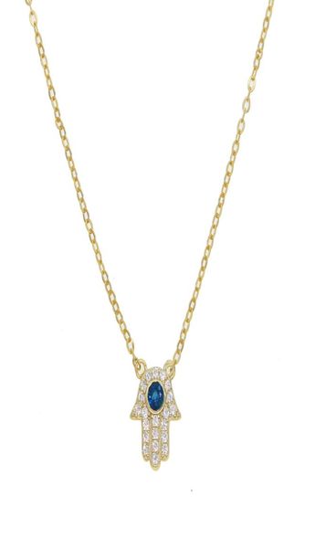 Big Blue Eye Hamsa Hand Colar Cz Fine 925 Sterling Silver Matal Color Gold Top Quality Factory Turkish Lucky Girl Jewelry1278032