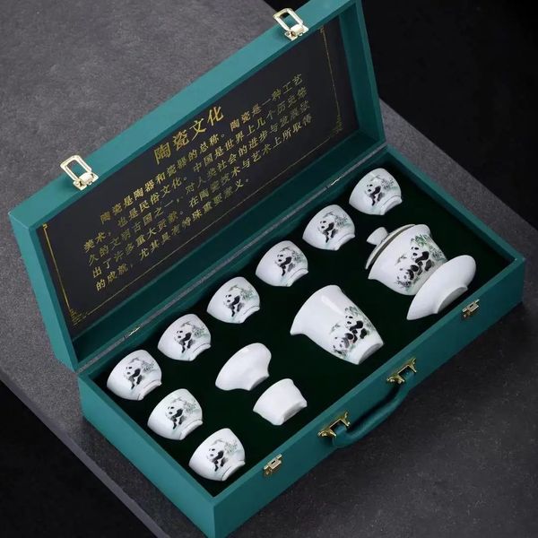 Ice White Jade Porzellan Kungfu Tee Set Ziege Ziege Fett Home Office Licht Luxus Gaiwan Japanisch 240418