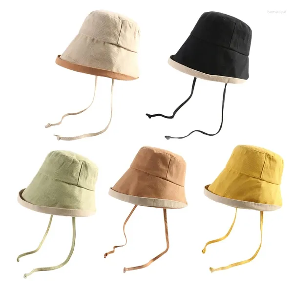 Boinas japonesas Mulheres de verão Protetor solar Dome Hat chapéu Roll-up Abra ampla Brim contraste cor Outdoor Travel Casual Travel Panamá