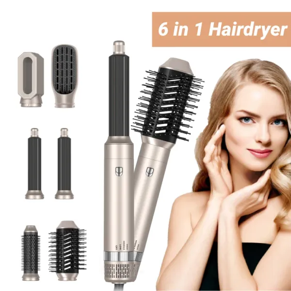 Secador nova escova de secador de cabelo 6 em 1 Curling ferro alisador de cabelos Blower Hot Air Styler pente Profissional Wingler Secadores para mulheres