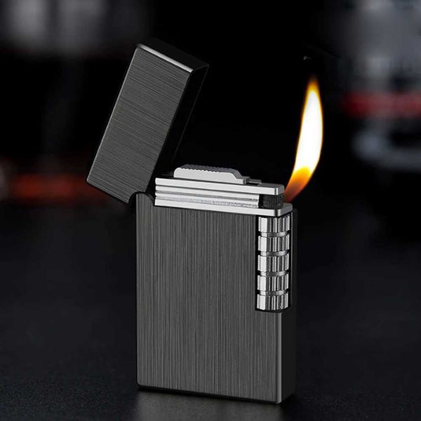 Lighters retro metal rüzgar geçirmez parlak ping sesi bütan gaz şişme çakmaklar öğütme tekerlek çakmaktaşı çakmak sigara içen gadget t240422