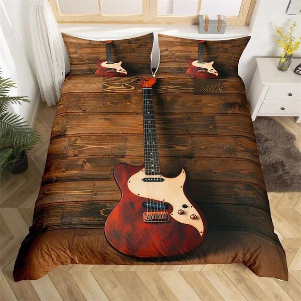 Bettwäsche Sets Guitar Duvet Cover King für Kinder Erwachsenen Musik Set Instrumente Tröster Notizen Betspannung