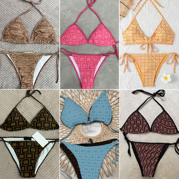 Moda tasarımcı genç kız sıcak bikini set seksi mektuplar metre klasik kahverengi dantel-up mayo kadın bayanlar gündelik push plaj yüzmek banyo kıyafeti plaj kıyafeti