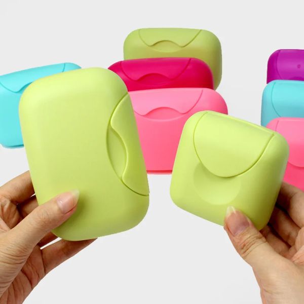 Set 1pcs Taşınabilir Sabun Bulaşıkları Sabun Konteyner Banyo Seyahat Evi Plastik Sabun Kutusu Kapak Küçük/Büyük Boyutlar Şeker Rengi