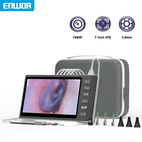 Trimmers Enwor ушной очиститель ушей Otoscope 3.9mm Lens Lens HD1080p 7 -дюймовый эндоскоп эндоскоп монитор камеры для очистки ушей здоровья