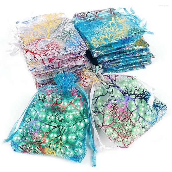 Aufbewahrungstaschen 100pcs Bunte bronzierende Organza Schnee Gaze Bündel Mund Mesh Weihnachts Süßigkeiten Verpackung Schmuck Schmuck