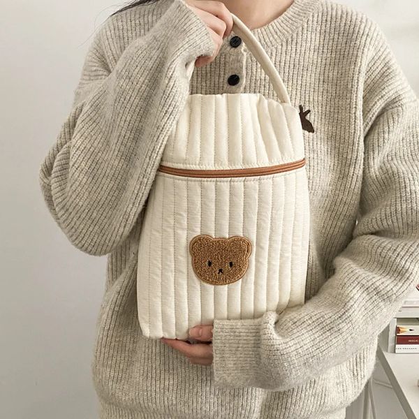 Sacchetti per pannolini per bambini per mamma cotone orso mamma borse per pannolini organizzatore con cerniera con cerniera borsette di maternità sacca beige beige