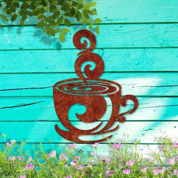 Figuras decorativas Retro Metal Coffee Cup Wall Art Decal