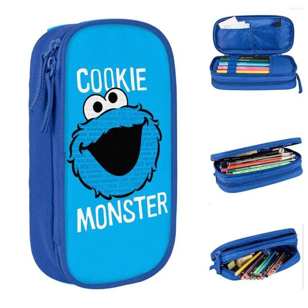 Adorável cookie monstro face lápis caixa de caneta portão para estudantes grandes sacos de armazenamento suprimentos escolares presentes de papelaria