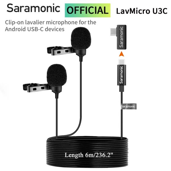 Mikrofonlar Saramonic Lavmicro U3C USB TypeC Kondenser Çift Lavalier Kavalı Mikrofon Android Akıllı Telefon YouTube Video Kayıt Vlog