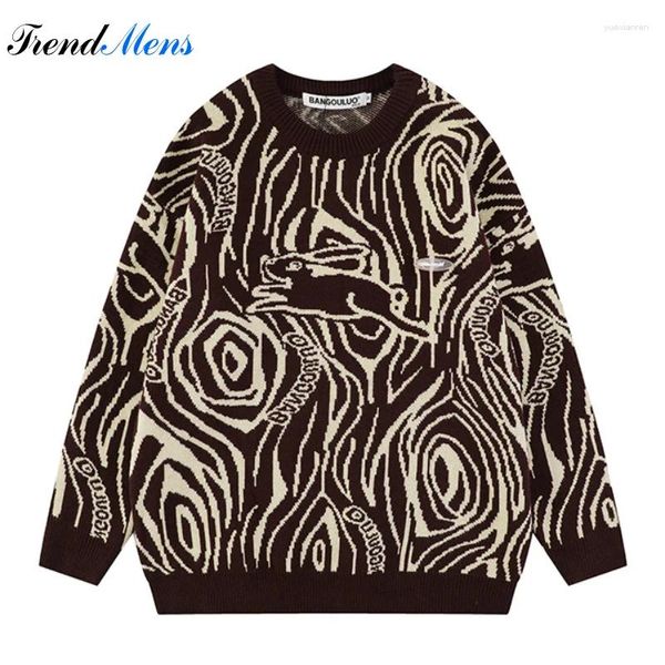 Herrenpullover Winter gemustertes Cartoon -Paar für Männer Vintage locker sitzende obere übergroße Pullover Hip High Street Pullover Frauen