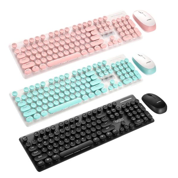 Combos elisone retro estilo máquina de escrever estilo 104 teclado teclado teclado teclado com mouse fofo para PC para desktop laptop em casa escritório