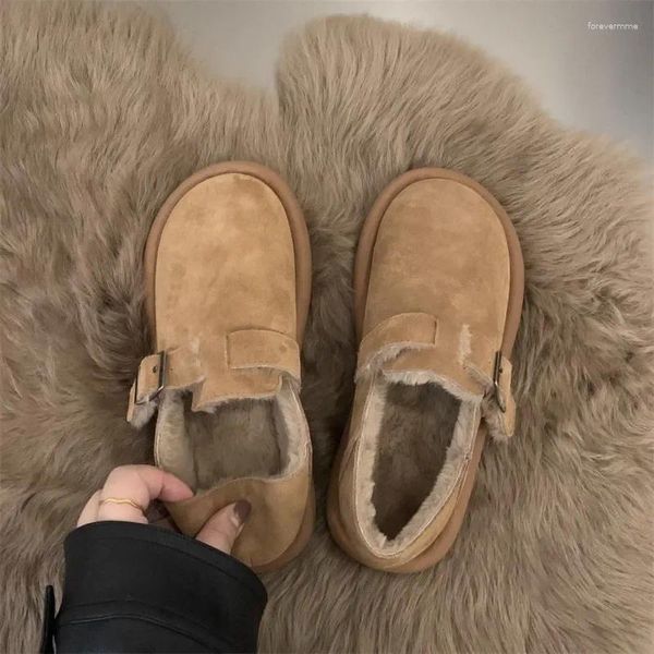 Sapatos casuais 2024 Sen Sen Sen Sen Khaki Flat French Retro Lefu Bokenado e inverno fosco