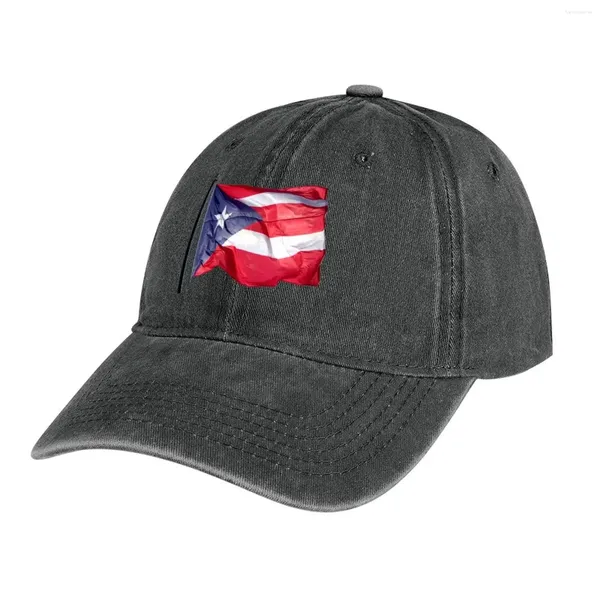 Bandeira porto -riquenha de boina ondulando a pografia de Boricua em San Juan Cowboy Hat SunHat Cosplay Militar Cap Caps For Mulher Men's Men