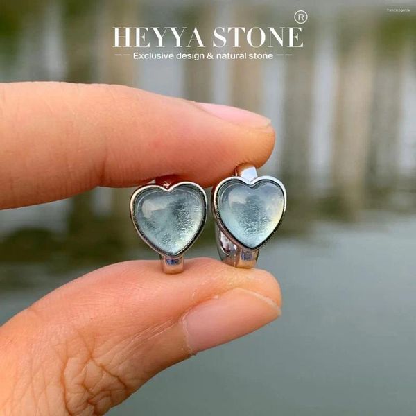 Hoop Ohrringe Heyya Stone Natural Heart Aquamarin Cordierit Einfacher klassischer Rundkreis Edelstein Schmuck Schmuck