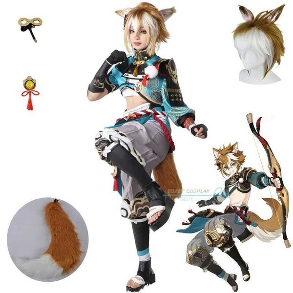 Аниме костюмы Gorou Game Cosplay Genshinimpact Gorou Cosplay Come For Carnival Suits Party Come Wig Tail Full Set Game Costsites Y240422