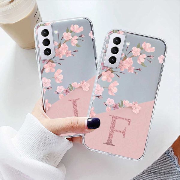 Случаи по сотовым телефонам для галактики S21 S 21 Fe S21 Fan Edition Case Soft Slim Luxury A-Z Letters Back Cover Funda Clear Bumper Transparent Shell