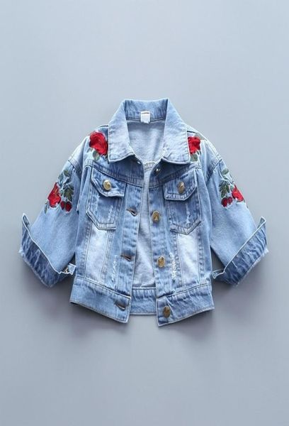 Mode Girls Jean Jackets Kinder Baby Rose Stickmantel Langarmknopf Denim Jacken Kleinkind Girls Kleidung 17y Y2008314710715