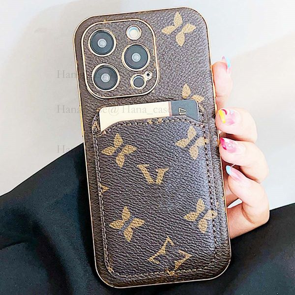 Designer Phone Case per iPhone 15 14 Pro Max Leather, Luxury IPhone Case 15 14 Plus 13 12 Pro per uomini Copertina di portafoglio anti-drop resistenti agli uomini con supporto per schede