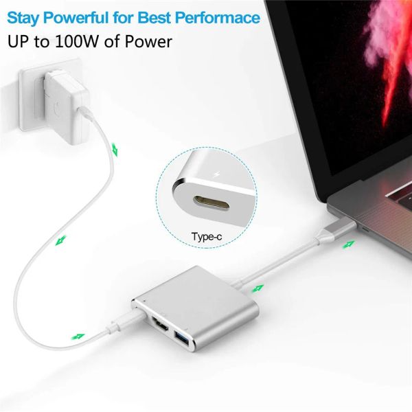 Hubs USB C 3.1 Tipo C a HDMicompatible 4K Audio Video Converter USBC 3.0 Adattatore di ricarica Hub PD per MacBook Pro/Air/Huawei Mate