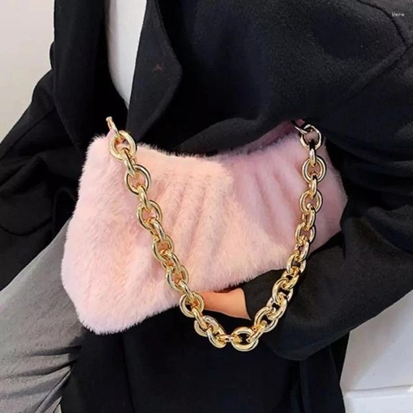 Bolsas de ombro Faux Fur 2024 Bolsas pequenas para mulheres Bolsa simples Mão preta feminina e bolsas