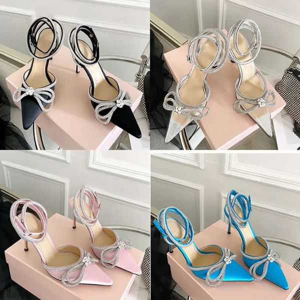 H Kleiderdesigner _ Sandalen Schuhe Satin Mode Bogenkristall verziertes Strassabend Abend Damen Schuh Stöcketto -Fersen -Knöchelgurt High Heeled Designer Sandalenschuhe s s