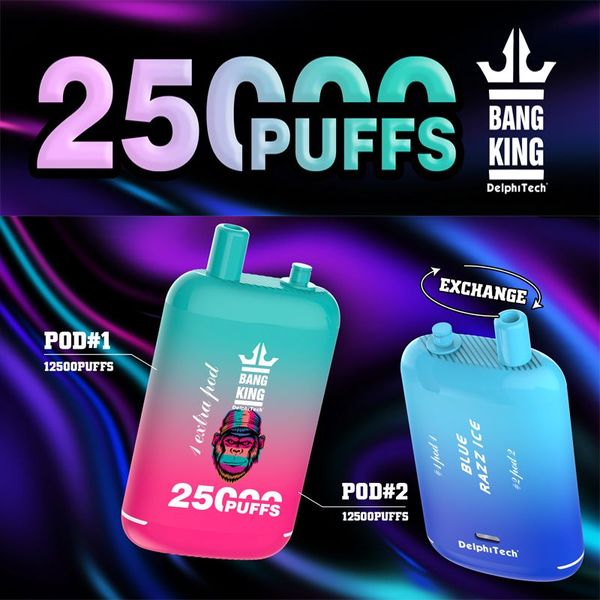 Оригинальная коробка взрыва 25000 Puff 25k Vape Ondosable Vapes Pen E Сигарета перезаряжаемая сетчатая сетка батарея 46 мл двойная сетчатая катушка без налога против Puff 15k 20000 20K Vaper 25k