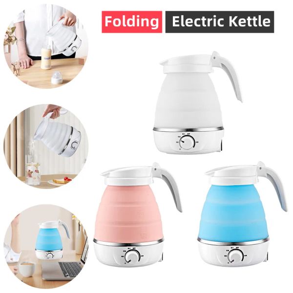 Kettles 700ml mini chaleira elétrica aço inoxidável silicone mini água dobrável chaleiras de chá de chá de cozinha ferver uma ferramenta de água 600w