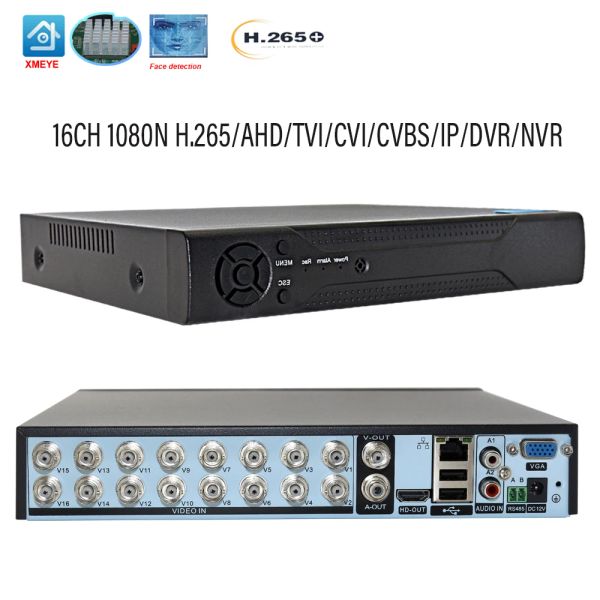 Lente ahd dvr xmeye16ch 1080n híbrido h.265 Detectar o gravador de vídeo p2p nvr para vigilância de segurança1080p cctv vídeo ahd ip camera