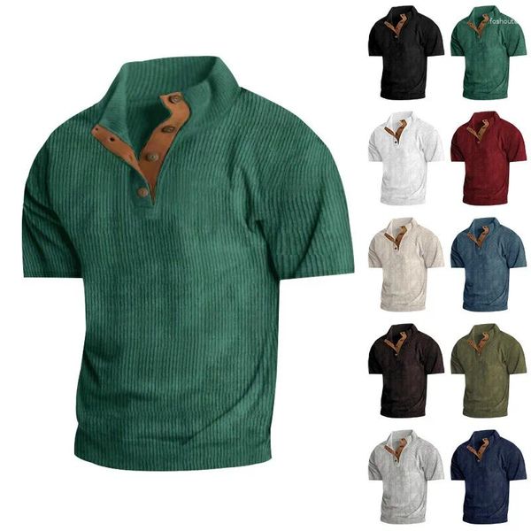 Colegados masculinos 2024 Primavera/verão Cor de cor casual de cor casual de manga curta Sweater Corduroy para homens