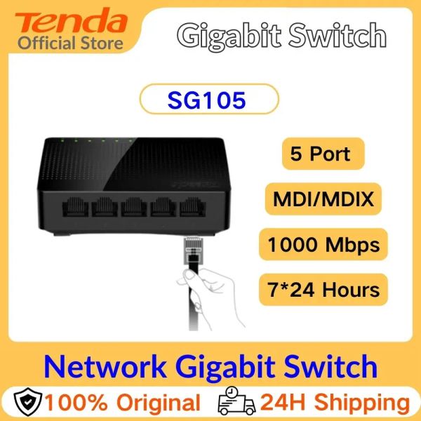 Switches Tenda Gigabit Switch Rede de troca de área de trabalho rápida 5/8/16 Porta 100Mbps/1000Mbps Ethernet Switch RJ45 Hub Internet injetor