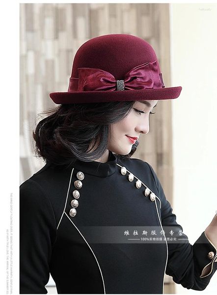 Beret Lady Fashion Fedoras Cappello di lana Girls Winter Warn Wooling Cap Autumn British Bow Tie B-8685