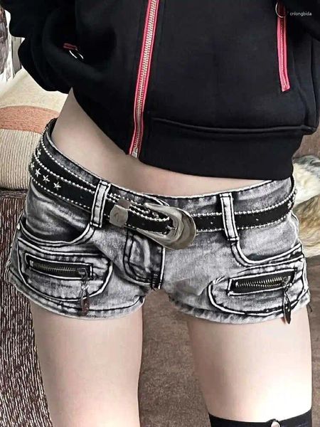 Shorts femininos Mulher Bodycon Tight Jean calça baixa Wash Streetwear Design de jeans y2k gyaru estilo americano sexy