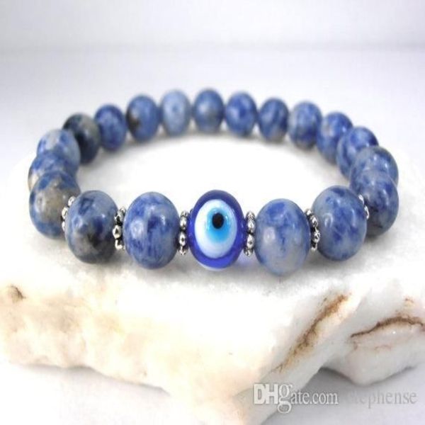 SN0577 Jasper Evil Eye Bracciale Buona Luck Bracciale Bracciale blu e bianco Bracciale in pietra bianca per mens291p