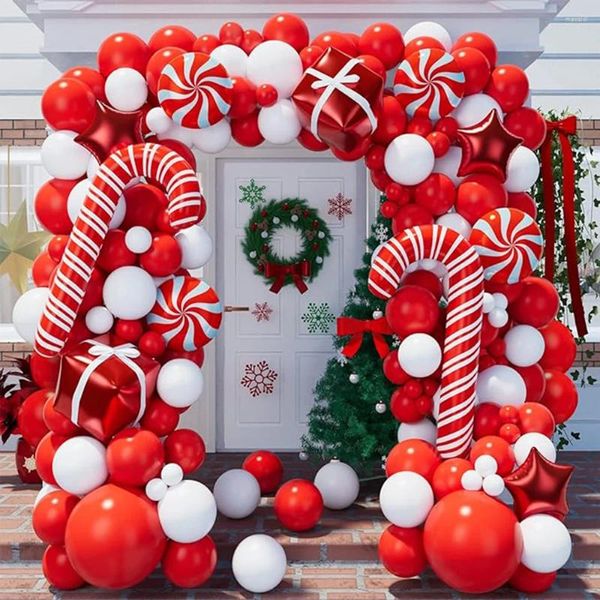 Decoração de festa Balões de Natal Garland Red White Balloon Arch Kit Boxs de presente