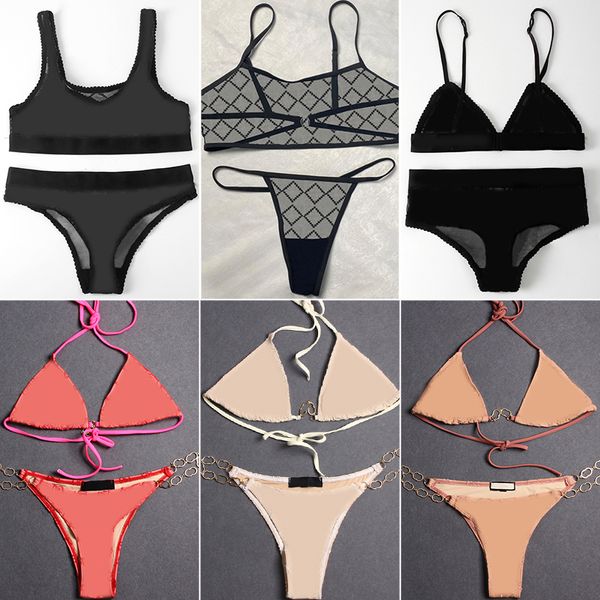 Designerinnen Frauen Spitze Dessous Unterwäsche Set Girls Hot Chain Letters Klassiker Tanga Bikini Sexy Schnürbodysuit Bustiers Bra Lady sehen durch bestickte Briefs Sets