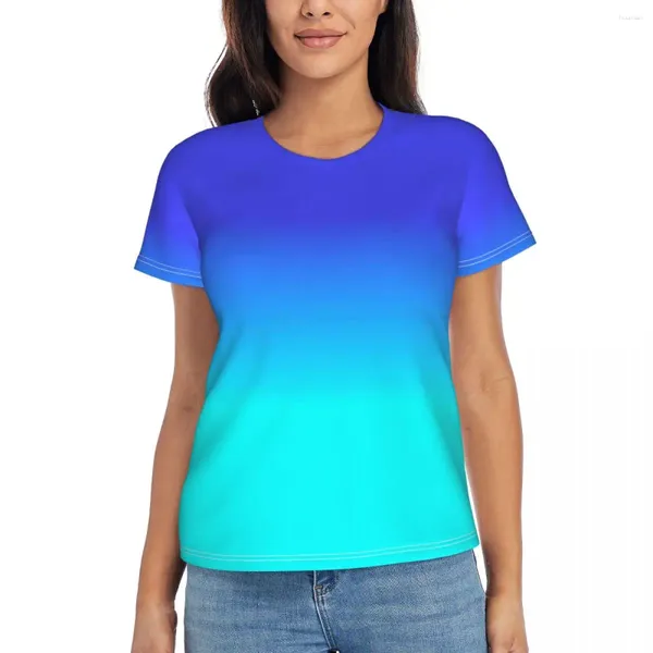 Kadın Tişörtleri Baskı T-shirt Neon Mavi ve Aqua Harajuku O Boyun Yaz Sokak Giyim Üstleri 2024 Kadın Kısa Kollu Özel Giysiler