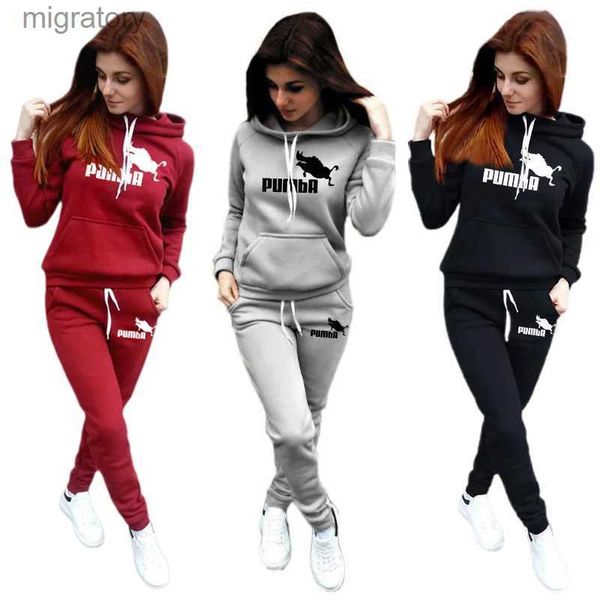 Damen -Trailsuits zweiteilige Frauen Sportbekleidung Hoodie und warme Hosen PVD Pullover Damen Jogging Anzug Sportswear Winter YQ240422