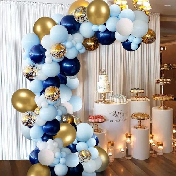 Decoração de festa Balões azuis da marinha Garland arco kit branco metálico confete de ouro Ballon Birthday Birthday Baby Shower Decor Globos Graduação