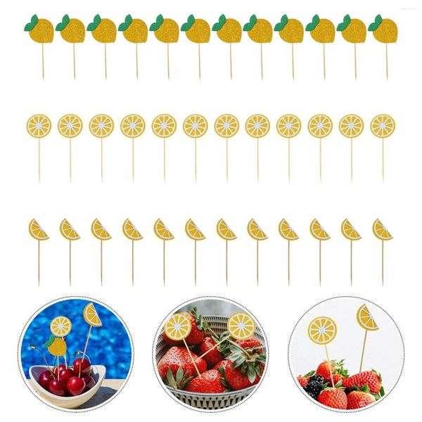 Festliche Vorräte 36 PCs Sommerkucheneinsätze Hochzeitsdekoration Früchte Zimtparty Dekore Papier Ornamente Bambusstick Kinder Dessert Dessert