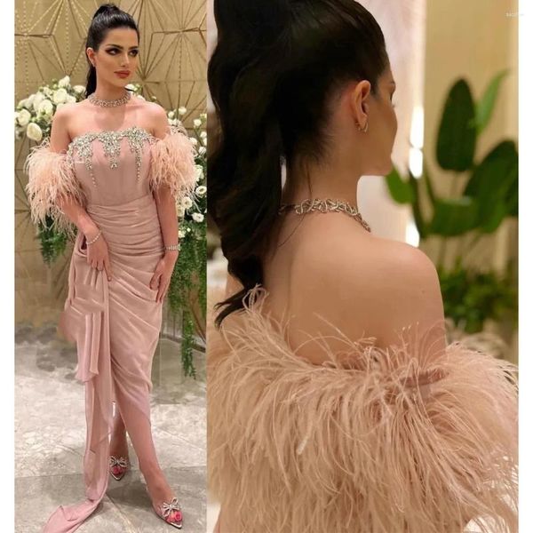 Abiti per feste Kadisua Pink Abito da sera fuori dalla spalla Feathers Piete Crystal Crystal -Long Long Long Long Accase Chic Gow Pretty Women