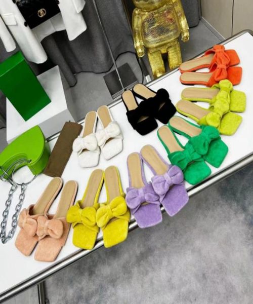 Neue Mode-Frauen-Pantoffeln Luxusdesigner Sandalen Flachboden Bogenknoten Beach Schuhe Outdoor Anti-Skid Gummi-Handtuch Tuch High Heel Herring36-421198714