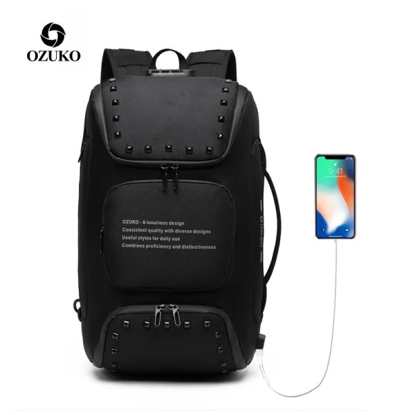 Bolsas Ozuko Backpack Men Multifuncional USB Charging15,6 polegada Laptop Saco de sapatos Antitheft Backpack masculino de mochila machado mochila mochila mochila machila