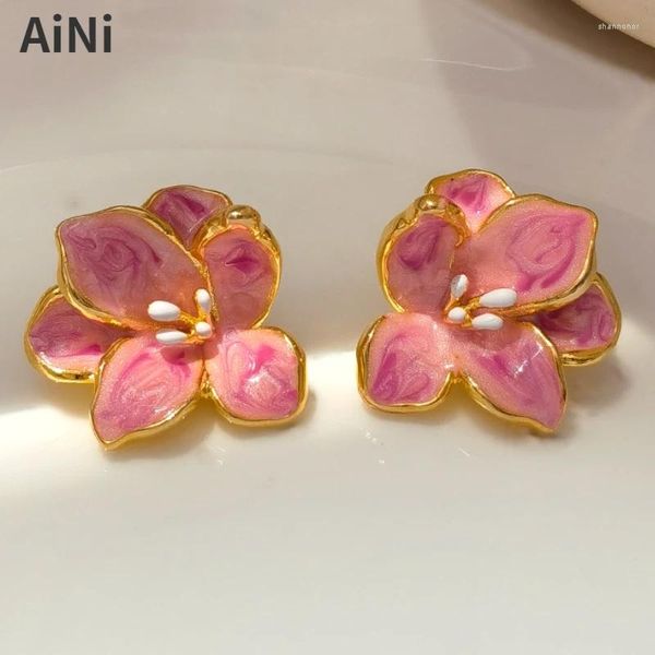 Orecchini per borchie moderne gioielli moderni 925 ago argento primavera estate fiore rosa per donna regalo ragazza dolce temperamento indossare quotidianamente