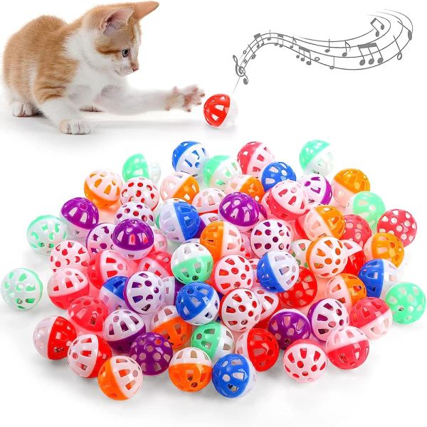 Toys 20pcs Bolas de brinquedos de gato gato gato gato tocam bolas de plástico com jingle sell bels chase rattle brinqued breking bastk cor aleatória cor