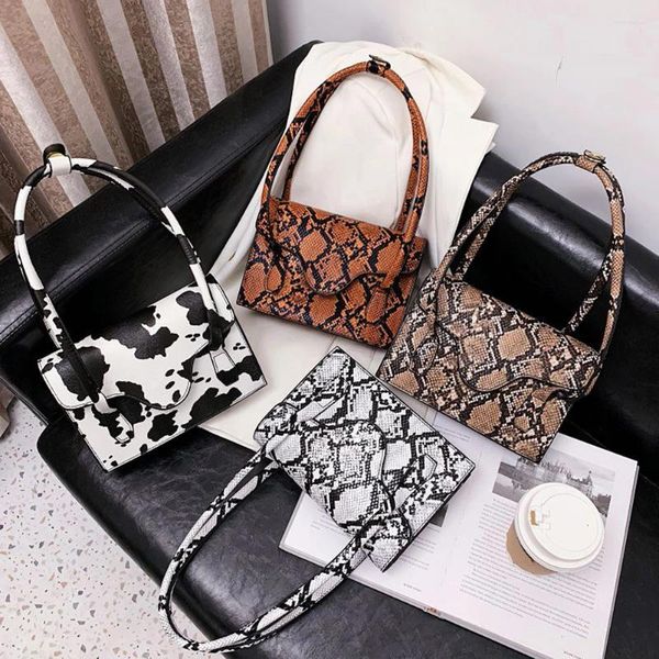 Bag Animal Cow Snake Print Handtasche Totes Frauen Retro PU Leder Casual Travel Schulter unterarmte Geldbeutel tragbare Taschen mit oberen Handeln